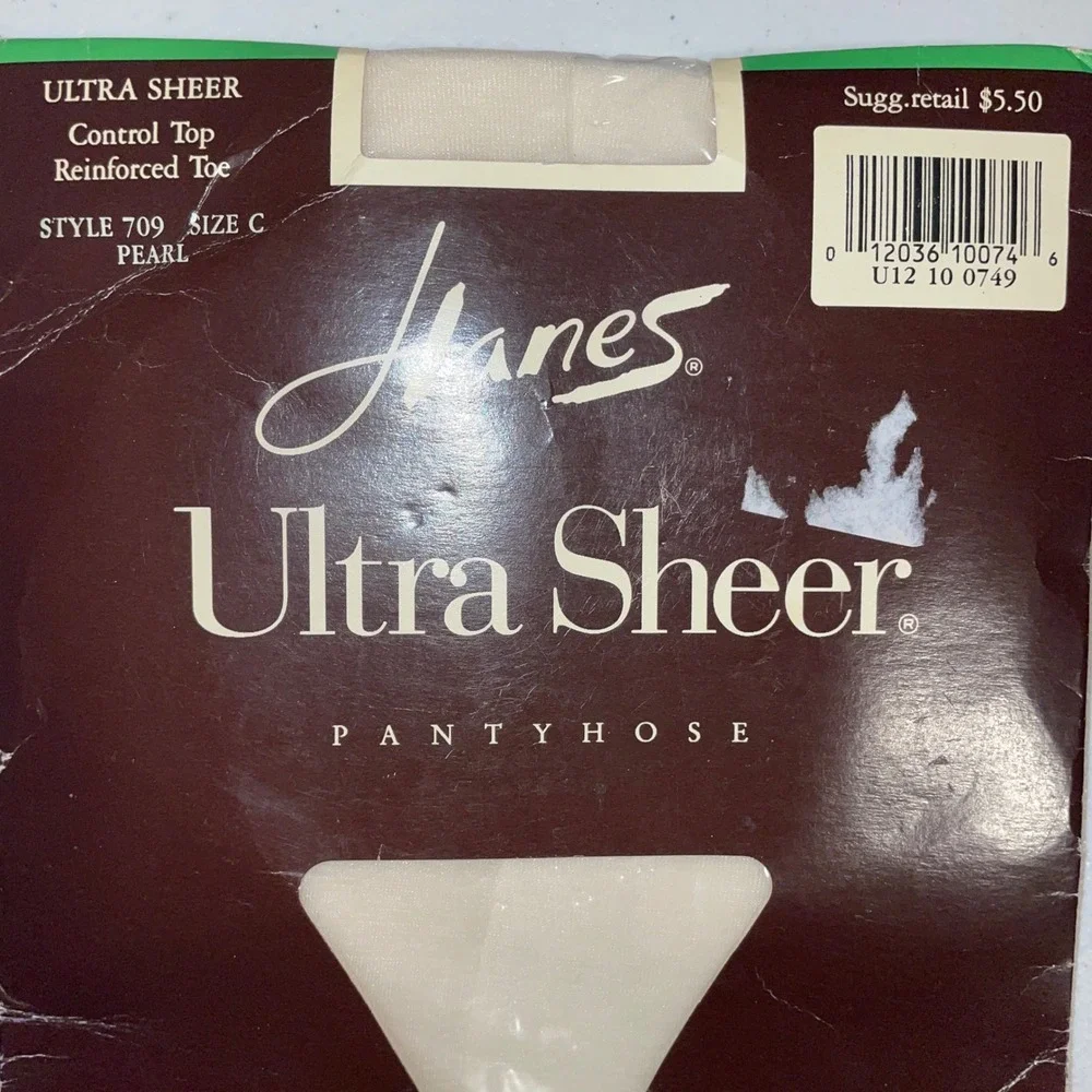 Vintage Hanes Ultra Sheer Control Top Pantyhose Pearl Reinforced Toe Size C
